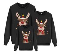 Pull De Noel Femme Renne de Noël pour la Famille Homme Enfants Longue Manches Tops Christmas Sweater Pulls Familles Col Rond Sweat-Shirt Hiver Chaud Santa Wapiti Imprimé Assortis Kids