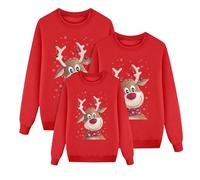 Pull De Noel Femme Renne de Noël pour la Famille Homme Enfants Longue Manches Tops Christmas Sweater Pulls Familles Col Rond Sweat-Shirt Hiver Chaud Santa Wapiti Imprimé Assortis Kids n3