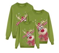 Pull De Noel Femme Renne de Noël pour la Famille Homme Enfants Longue Manches Tops Christmas Sweater Pulls Familles Col Rond Sweat-Shirt Hiver Chaud Santa Wapiti Imprimé Assortis Kids n3