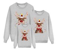 Pull De Noel Femme Renne de Noël pour la Famille Homme Enfants Longue Manches Tops Christmas Sweater Pulls Familles Col Rond Sweat-Shirt Hiver Chaud Santa Wapiti Imprimé Assortis Kids n2