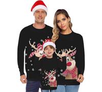 Pull de Noel Femme Renne de Noël pour la Famille Homme Enfants Pull Moche de Noel Femme Longue Manches Tops Christmas Sweater Pulls Familles Sweat-Shirt Hiver Chaud Santa Wapiti Imprimé Assortis 2025