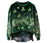 Pull de Noel Femme Rigolo Hiver Drôle Sweat Pull Noël Fantaisie à Col Rond et Chaud Sweatshirt de Noël en Flanelle avec imprimé Chat Mignon pour Femme Thermique Confortable Vêtement Festif Joli Haut
