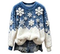 Pull de Noel Femme Rigolo Hiver Drôle Sweat Pull Noël Fantaisie à Col Rond et Chaud Sweatshirt de Noël en Flanelle avec imprimé Chat Mignon pour Femme Thermique Confortable Vêtement Festif Joli Haut