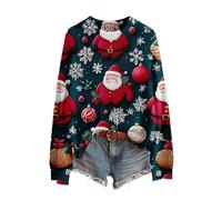Pull De Noel Femme Rigolo Imprimé Pere Noël Pulls en Tricot Col Rond Sweatshirt Manches Longues Motif Chandail Haut Hiver Chaud Pull Moche De Noël Femme Pas Cher Vintage Sweater Oversize Pullover