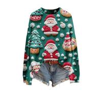 Pull De Noel Femme Rigolo Imprimé Pere Noël Pulls en Tricot Col Rond Sweatshirt Manches Longues Motif Chandail Haut Hiver Chaud Pull Moche De Noël Femme Pas Cher Vintage Sweater Oversize Pullover