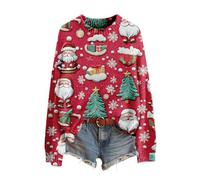 Pull De Noel Femme Rigolo Imprimé Pere Noël Pulls en Tricot Col Rond Sweatshirt Manches Longues Motif Chandail Haut Hiver Chaud Pull Moche De Noël Femme Pas Cher Vintage Sweater Oversize Pullover