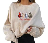 Pull De Noel Femme Rigolo Pull Chaud Hiver Sweat Polaire Chaud, Multicolore À Vin Imprimé Ugly Christmas Jumper Famille Sweatshirt Manches Longues Col Rond pour Femme Oversize Pullover