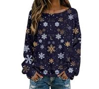 Pull De Noel Femme Rigolo, Pull Manches Longues Vetement Chaud Hiver Col Rond Extensible Classique Chic Et ÉLéGant Oversize Confortable Imprimé All-Over Polyvalent