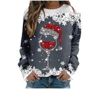 Pull De Noel Femme Rigolo Sweat Verre Vin Flocon Neige Imprimé Col Rond | Entreprise DrôLe Cadeau Fantaisie SoiréE Pull FêTes Fin D'AnnéE Entre Amis Adapté Éviter Le Froid En Hiver Photos Promenade