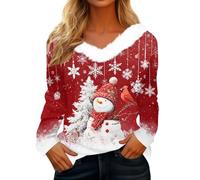 Pull de Noel Femme Rigolo, Vetement LED Ado Jumper Pul Noël Lumineux Tunique Chemise Noël, Drole Fille Renne Plus Jupe Couple Pas Cher Col V Christmas Chemisier Veste de Noel Femme L