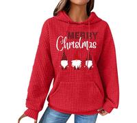 Pull de Noël Femme Rose Drôle Noël Femme Sweat à Capuche en Maille gaufrée Sweat à capuche Confortable Coton Sweat à capuche de Noël Hiver Chaud Sweat-shirt Festif Haut avec Poche, rouge, X-Large