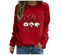 Pull de Noël Femme Rudolph Renne Elfe Noel Manches Longues Moche Sweat Col Rond Multicolore Imprimé Pullover Christmas Grande Taille Sweatshirt Déguisement de Noël (Watermelon Red, S)