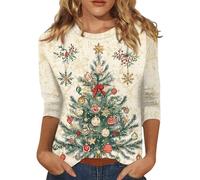 Pull De Noël Femme Sweat Noel Femme - Moche Polaire Chic Manches Longues Merry Christmas T Shirt Rigolo Col Rond Sweatshirt Ugly Ample Lumineux Drole Hiver Fete Pullover Kaki 3XL