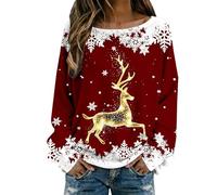 Pull De Noel Femme Tricot De FêTe De NoëL Longues Col Rond Moche Pull Noel Christmas Rigolo Sweat Multicolore Renne Imprimé Bonhomme Neige Sweatshirt Grande Taille Pullover (D Red, XXXL)