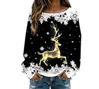 Pull De Noel Femme Tricot De FêTe De NoëL Longues Col Rond Moche Pull Noel Christmas Rigolo Sweat Multicolore Renne Imprimé Bonhomme Neige Sweatshirt Grande Taille Pullover (D Black, XXXL)