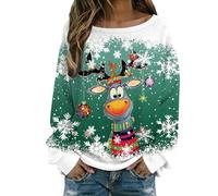 Pull De Noel Femme Tricot De FêTe De NoëL Longues Col Rond Moche Pull Noel Christmas Rigolo Sweat Multicolore Renne Imprimé Bonhomme Neige Sweatshirt Grande Taille Pullover (B Green, XXXL)