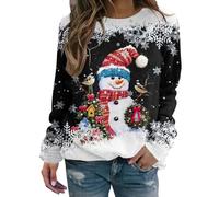 Pull de Noel Femmes Hiver Moche Noël Drole Sweatshirt Femme Noël Manches Longues Polaire Chaude Ample Christmas Funny Pullover Col Rond Renne De Lumineux Hiver Sportswear