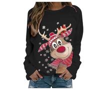 Pull de Noel Femmes Hiver Moche Noël Drole Sweatshirt Femme Noël Manches Longues Polaire Chaude Ample Christmas Funny Pullover Col Rond Renne De Lumineux Hiver Sportswear