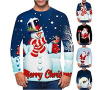 Pull de Noël Homme 3D Imprimé Manche Longue Chaud Sport Sweat Bonhomme de Neige Père Noël Renne Col Rond Moche