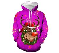 Pull de Noel Homme avec Poche Hoodie Chirstmas 3D Print Pull Moche de Noel à Manches Longues Ugly Christmas Pullover Noël Renne Polaire Hiver Drole Hoodie Sweat a Capuche Oversize 2025