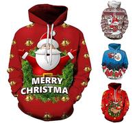 Pull de Noel Homme avec Poche Hoodie Chirstmas 3D Print Pull Moche de Noel Casual Hoodie Jumper Fête de Noël à Manches Longues Pulls Noël avec Poche Kangourou Créatif Mode Funny Sweatshirts 2025