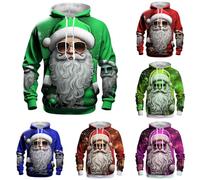 Pull de Noel Homme avec Poche Sweat Noel Homme à Capuche Pull de Noël Moche Père Noël Impression 3D Pulls Hiver Drole Hoodie Sweat a Capuche Oversize Ugly Christmas Rigolo Sweater pour Fête de Noël