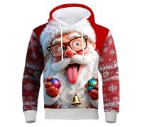 Pull de Noel Homme avec Poche Sweat Noel Homme à Capuche Pull de Noël Moche Père Noël Impression 3D Pulls Hiver Drole Hoodie Sweat a Capuche Oversize Ugly Christmas Rigolo Sweater pour Fête de Noël
