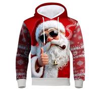 Pull de Noel Homme avec Poche Sweat Noel Homme à Capuche Pull de Noël Moche Père Noël Impression 3D Pulls Hiver Drole Hoodie Sweat a Capuche Oversize Ugly Christmas Rigolo Sweater pour Fête de Noël