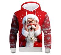 Pull de Noel Homme avec Poche Sweat Noel Homme à Capuche Pull de Noël Moche Père Noël Impression 3D Pulls Hiver Drole Hoodie Sweat a Capuche Oversize Ugly Christmas Rigolo Sweater pour Fête de Noël