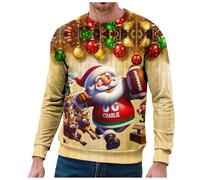 Pull de Noel Homme-Cadeau Noël 3D Pull Moche Noel Rigolo Femme Pull Père Noël Renne Homme Drole Pull de Noel Femmes Ugly Christmas Jumper Pull de Noel Cerf Moches Pullover Moche Sweat Shirt Noel