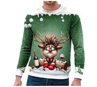 Pull de Noel Homme-Cadeau Noël 3D Pull Moche Noel Rigolo Femme Pull Père Noël Renne Homme Drole Pull de Noel Femmes Ugly Christmas Jumper Pull de Noel Cerf Moches Pullover Moche Sweat Shirt Noel