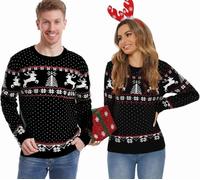 Pull de Noël Homme Col Rond Pull Tricoté pour Homme Pullover Noël Famille Flocon De Neige Dames Renne Bonne Année Pulls Cadeau de Festival Idéal Noir*Homme L