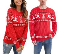 Pull de Noël Homme Col Rond Pull Tricoté pour Homme Pullover Noël Famille Flocon De Neige Dames Renne Bonne Année Pulls Cadeau de Festival Idéal Rouge*Homme M