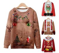 Pull de Noel Homme Cosplay Père Noël Pull 3D Imprimé Motif Créatif Pull Casual Sweat Sweatshirt Imprimé Poils de Poitrine Hommes Sweat Imprimé Père Noël Sweat Imprimé Corset Pull Moche de Noel