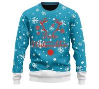 Pull de Noël Homme Femme Sweatshirt à Col Rond Imprimé Christmas Graphique Holiday Célébration Festive Matériau Confortable Style Décontracté(Sky Blue, M)