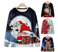 Pull de Noel Homme Imprimé Fesses du Père Noël Tee Shirt Manche Longue Homme Casual Sport Pull Imprimé Flocon de Neige Ugly Pull de Noël Moche Drôle Homme Jumper Sweat Imprimé Renne Sweat One Piece