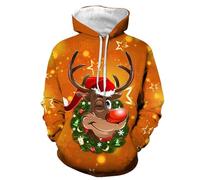 Pull De Noël Homme Le Père Noël Imprimé Pull Funny Impression 3D Moche Noël Décontracté Pull en Tricit pour Doux Sweater Col Rond Pull Chaud Sweats Manches Longues Hiver Xmas Pullover (Orange-b, L)