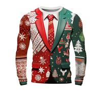 Pull De Noël Homme Le Père Noël Imprimé Pull Moche Noël Casual Sweat à Tricoté Drôle de Noël pour Hommes Drole Sweater Col Rond Pull Chaud Sweats Manche Longue T-Shirt Automne Hiver