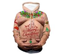 Pull de Noel Homme Manches Longues, Sweat à Capuche Noël Rigolo-Sweatshirts Homme Grande Taille Automne et Hiver avec Cordon Poches Christmas Confortable Chaud Décontractés Xmas Moche Print Sweats