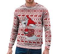 Pull de Noel Homme Noël à Sweat Surdimensionné Adultes Sweat à Manches Longues Imprimé Merry Christmas Sweat Imprimé Rennes Sweat-Shirt Imprimé Arbre de Noël Pull de Noël Moche Pull Noel (f-Red, M)