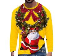 Pull de Noel Homme Pulls Molletonnés 3D Digital Print Graphic Sweat Imprimé Père Noël Sweatshirt Imprimé Couronne de Noël Pull de Noel Homme Hip-Hop Cool Sweatshirt Sweat Imprimé de Noël Pull Hiver