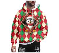 Pull De Noel Homme Sweat à Capuche Homme Design Original Imprimé Motifs 3D Fermeture éClair DéCalé pour Casual Confortable Quotidien NoëL