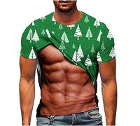 Pull de Noel Homme Sweatshirt Manches Courtes Nu Sweats à 3D Imprimé Musclé pour Hommes Sweatshirt Manches Courtes à Imprimé Flocon de Neige Pull Rayé Pull de Noël Moche Jumper Noël Sweat Plaid