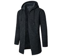 Pull de Noël Homme Vintage Casual Cardigan Long Capuche Zippe Veste Polaire Homme Chaude et Epaisse Hiver Manteau Long Beige Pull Japonais Gris foncé L