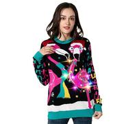 Pull de Noël Laid, LED Sweat à Tricoté Drôle de Noël pour Femmes avec Un Renne Elfe Lama et Un Arbre de Noël, Sweat-Shirt Festif Unisexe pour NoëlSeason's Shake Off S