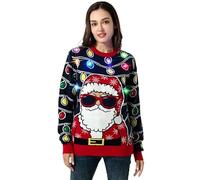 Pull de Noël Laid, LED Sweat à Tricoté Drôle de Noël pour Femmes avec Un Renne Elfe Lama et Un Arbre de Noël, Sweat-Shirt Festif Unisexe pour NoëlSeason's Shake Off XXL
