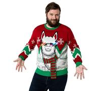 Pull de Noël Laid, LED Sweat à Tricoté Drôle de Noël pour Hommes avec Un Renne Elfe Lama et Un Arbre de Noël, Sweat-Shirt Festif Unisexe pour Noël Season's Shake Off L