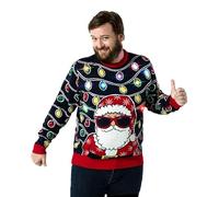 Pull de Noël Laid, LED Sweat à Tricoté Drôle de Noël pour Hommes avec Un Renne Elfe Lama et Un Arbre de Noël, Sweat-Shirt Festif Unisexe pour Noël Season's Shake Off L