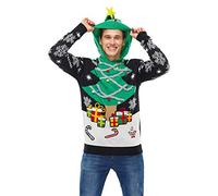 Pull de Noël Laid, Sweat à Capuche Tricoté Drôle de Noël pour Hommes avec Un Renne Elfe et Un Arbre de Noël, Sweat-Shirt Festif Unisexe pour Noël Colour Me Christmas XL