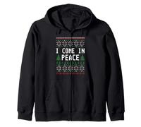 Pull de Noël Moche Assorti avec Inscription « I Come in Peace » Sweat à Capuche
